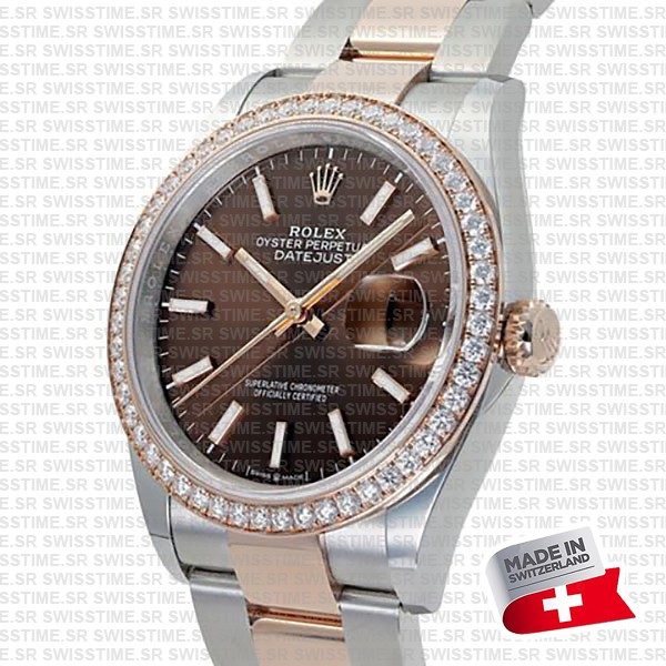 Rolex Datejust 36mm Brown Dial Diamond Bezel 18k Rose Gold 2-tone Oyster Ref.126281rbr Swiss Replica Superclone
