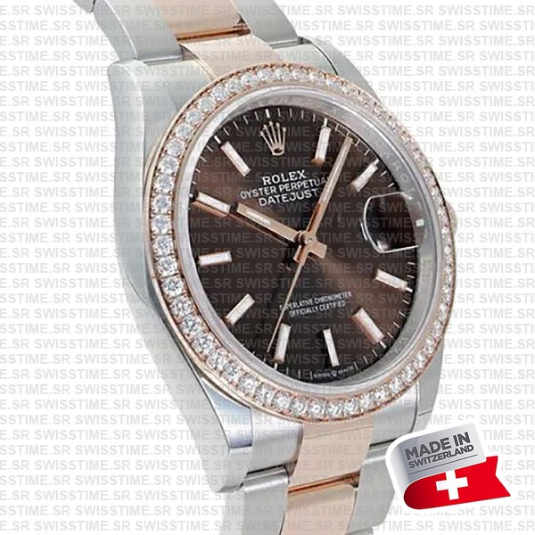 Rolex Datejust 36mm Brown Dial Diamond Bezel 18k Rose Gold 2-tone Oyster Ref.126281rbr Swiss Replica Superclone