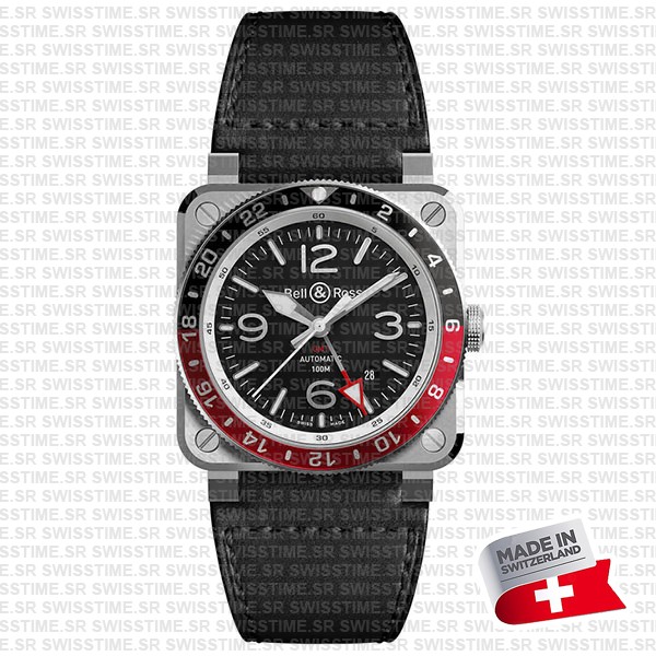 Bell & Ross Br03-93 Gmt Black And Red Bezel Steel Swiss Replica