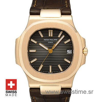 Patek Philippe Nautilus Leather Strap | Rose Gold Replica Watch