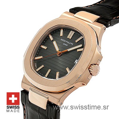 Patek Philippe Nautilus Leather Strap | Rose Gold Replica Watch