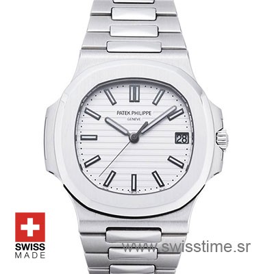 Patek Philippe Stainless Steel Nautilus White Dial Replica Watch