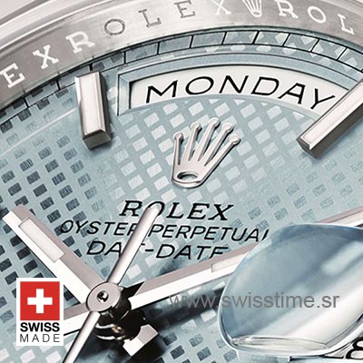 Rolex Day-Date 40 Platinum Ice Blue Diagonal Motif 40mm Swiss Replica