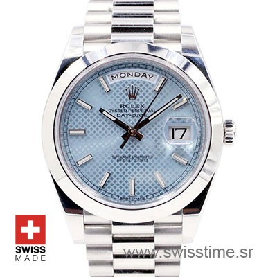 Rolex Day-Date 40 Platinum Ice Blue Dial | Swisstime Replica