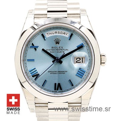 Rolex Day Date 40 Platinum Ice Blue Dial | Swiss Replica Watch