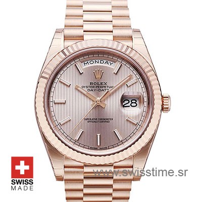 Rolex Day-Date 40 Rose Gold Sundust Stripe | Replica Watch