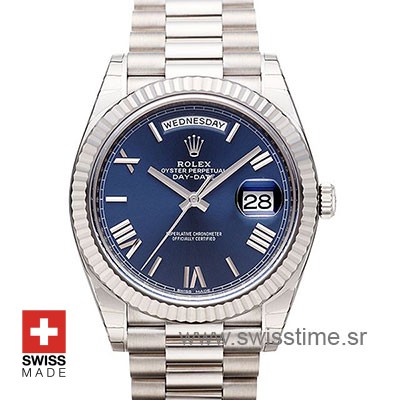 Rolex Day-Date 40 White Gold Blue Roman 40mm