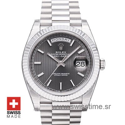 Rolex Day-Date 40 Rhodium Stripes | White Gold Replica Watch