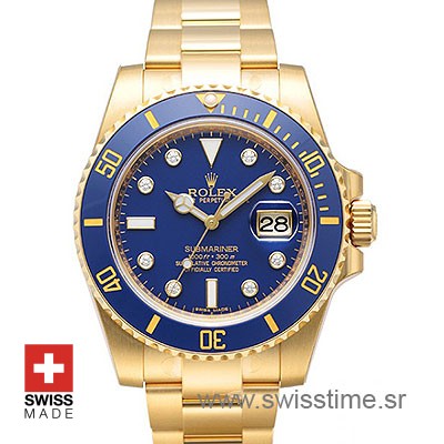 Rolex Submariner Yellow Gold Blue Diamonds Dial | Swisstime