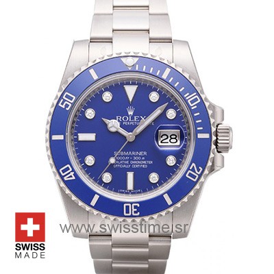 Rolex Submariner White Gold Blue Diamond Dial | Swisstime