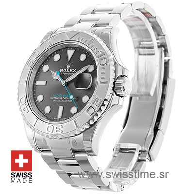 Buy Now Rolex Yacht-Master Rolesium Dark Rhodium Dial Replica Watch Features 904L Steel & Platinum Oyster Bracelet with Folding Lock & Ceramic Bezel