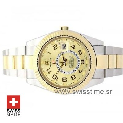 Rolex Sky-Dweller 2-Tone 18K Yellow Gold Gold Dial Arabic Markers 42mm
