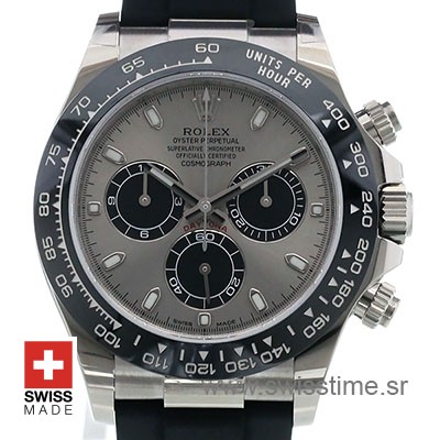 Rolex 2017 Daytona 18k White Gold Silver Dial Ceramic Bezel Rubber Band 40mm
