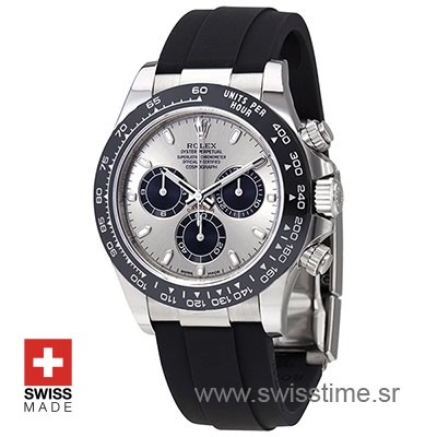 Rolex 2017 Daytona 18k White Gold Silver Dial Ceramic Bezel Rubber Band 40mm