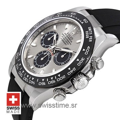 Rolex 2017 Daytona 18k White Gold Silver Dial Ceramic Bezel Rubber Band 40mm