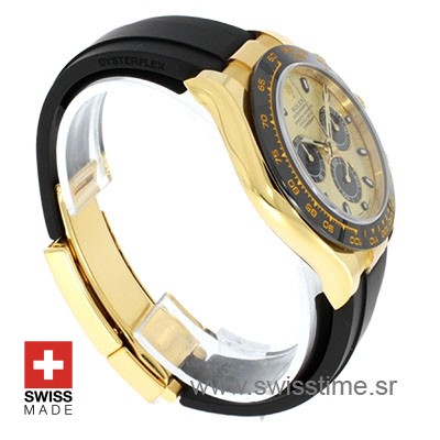 Rolex Daytona 18k Yellow Gold Ceramic Bezel Gold Dial Rubber Band 40mm Swiss Replica watch